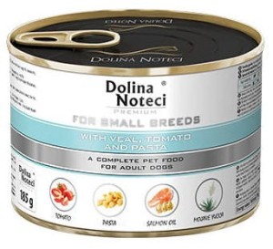 DOLINA NOTECI Premium dla psów małych ras z Cielęciną ,Pomidorem i Makaronem 185g